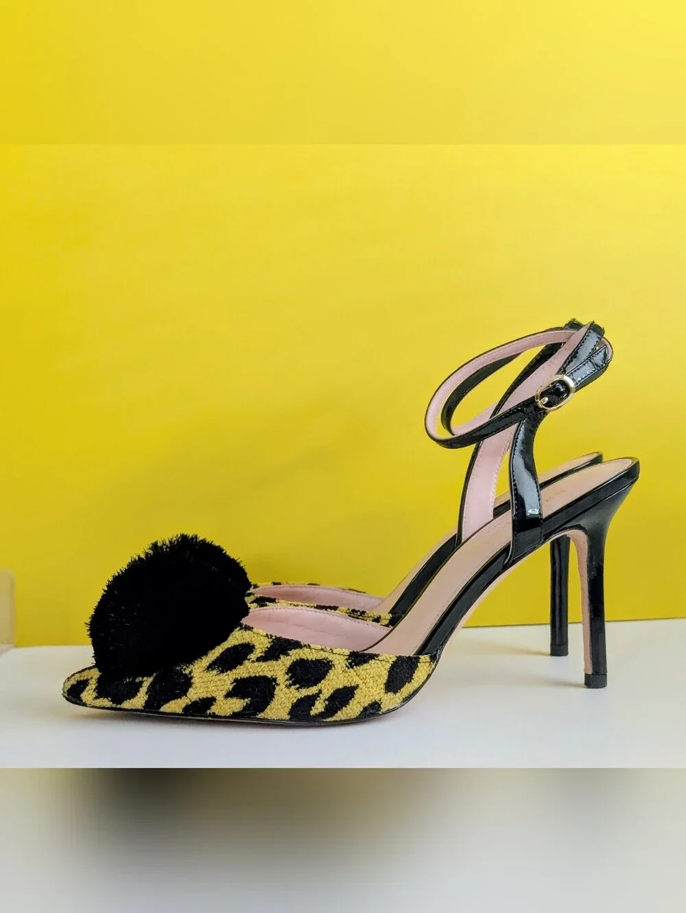 Kate Spade New York Leopard Pom Pom Ankle Strap Stiletto Heels Size 8